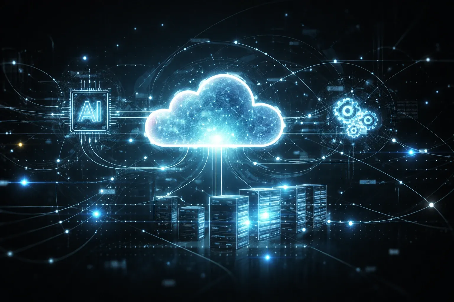 Illustration of AI and cloud services connected to data infrastructure