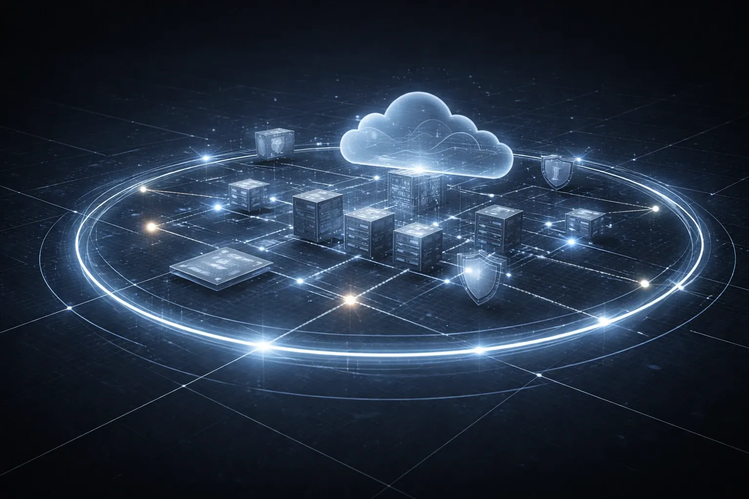 Illustration of connected systems around a secure cloud